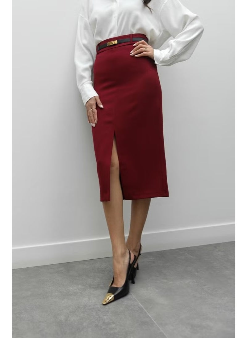 Burgundy Front Slit Pencil Skirt - Image 3